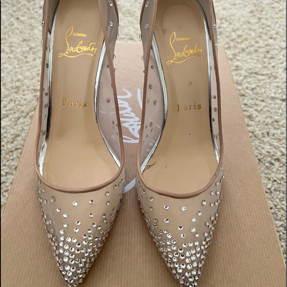 Christian Louboutin shoes body strass 100 patent leather nude with rhinestones